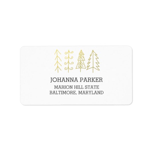 Étiquette Arbres de Noël modernes Vacances d'or (Devant)