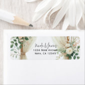 Étiquette Arc en bois floral verdure Rose Mariage rustique (En situation)