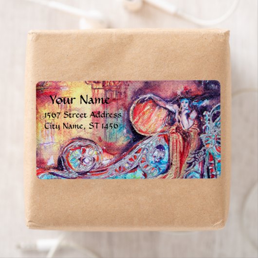 Étiquette ARCADIE, Rouge Rose Bleu Or (En situation)