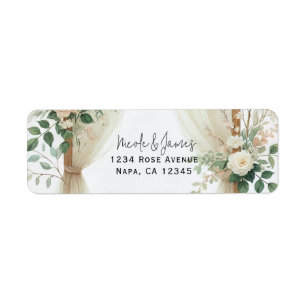 Étiquette Arche en bois fleurie de verdure et de roses maria