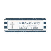 Étiquette Argent Cross Navy Blue Stripes Adresse de retour L (Devant)