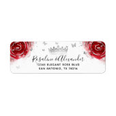 Étiquette Argent et Rose rouge Élégante Couronne Adresse de  (Devant)