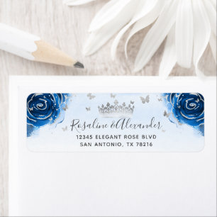 Étiquette Argent et Royal Bleu Roses Adresse de retour