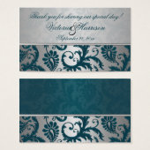 Étiquette Argent et Turquoise Damas II Wedding Fav (Devant & derrière)