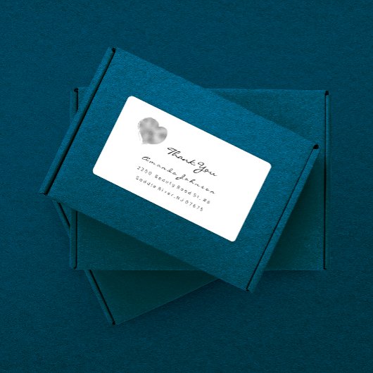 Étiquette Argent Gris Métallurgique Brush Merci