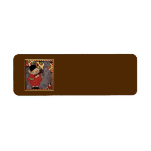 Étiquette Arlequin enfant vintage, Musicien Jouant Banjo
