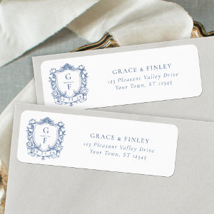 Étiquette Armoiries de monogramme Roses françaises bleues Ad