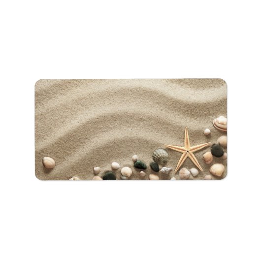 Étiquette Arrière - plan De Plage De Sable Avec Coquillages (Devant)
