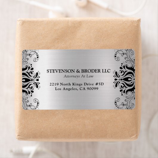 Étiquette Arrière - plan noir tourbillon argent (En situation)