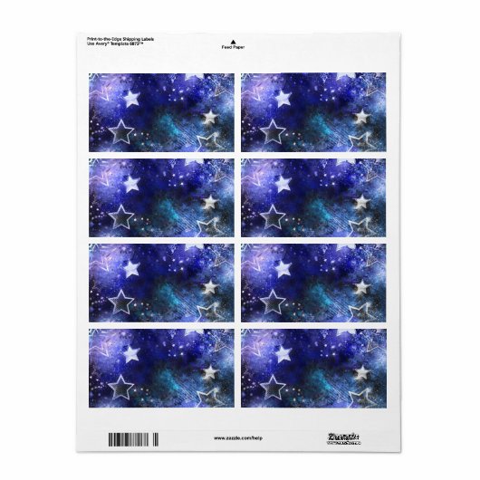 Étiquette Arrière - plan spatial avec étoiles (Feuille entière)