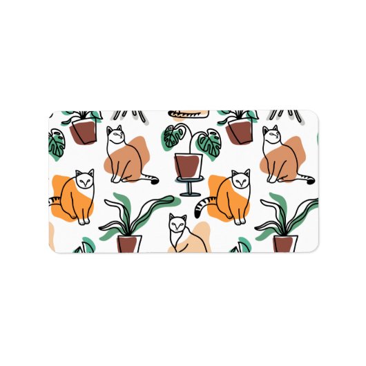 Étiquette Art de trait dessin chats et fleurs (Devant)