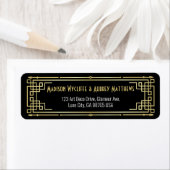Étiquette Art Deco Mariage Elegant Gold Black Adresse de ret (En situation)