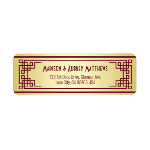 Étiquette Art Deco Mariage Gold Burgundy Adresse de retour