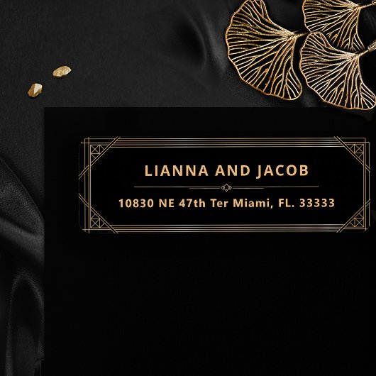 Étiquette Art Déco Noir et or Mariage moderne Retour