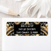 Étiquette Art Déco Noir & Or Diamant Adresse de Retour (En situation)