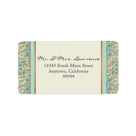 Étiquette Art Déco Nouveau Faux Or Floral Dentelle Damas (Devant)