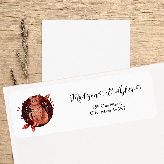 Étiquette Art folklorique scandinave Chat d'aquarelle Illust