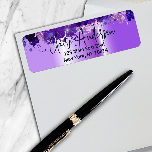 Étiquette Art Luxe Chic Glam Moderne Purple Metallic
