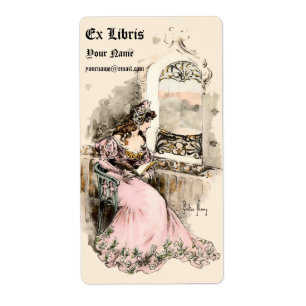 Étiquette Art Nouveau 1905 Ex Libris Girl & Book Modèle