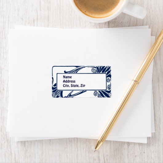 Étiquette Art nouveau bleu (En situation)