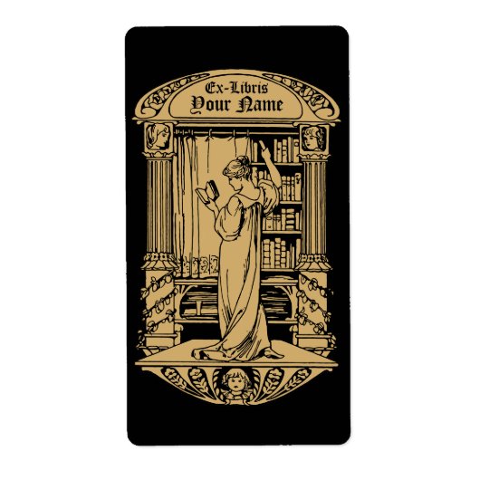 Étiquette Art Nouveau Ex Libris Girl & Books Template (Devant)