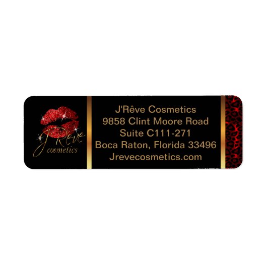 Étiquette Artiste de maquillage avec léopard et lèvres rouge (Devant)