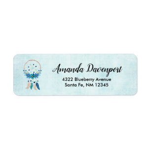 Étiquette Attrape-rêve bleu design bohème chic