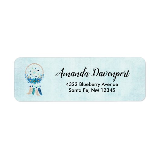 Étiquette Attrape-rêve bleu design bohème chic (Devant)