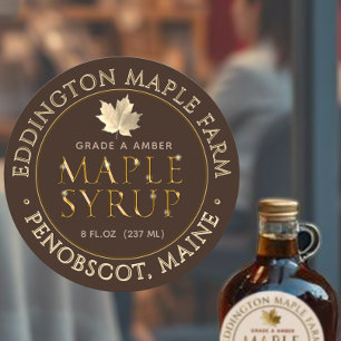 Étiquette au sirop d'érable en or ciselé avec feui