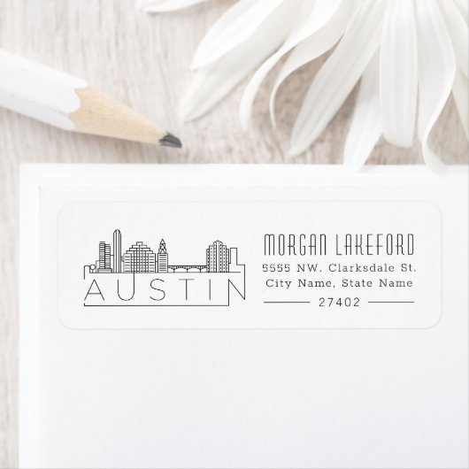 Étiquette Austin, Texas Styliszed Skyline | (En situation)