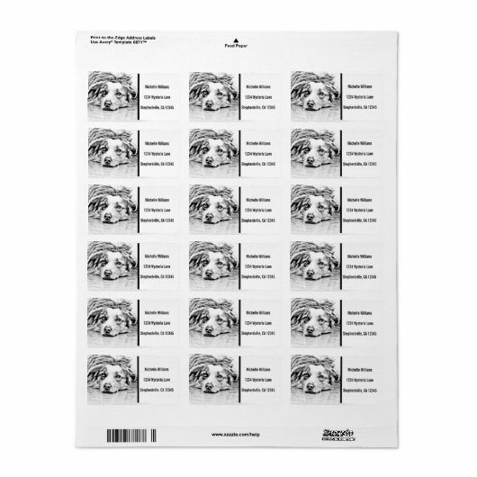 Étiquette Australian Shepherd dog art (Feuille entière)