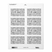 Étiquette Auto-Image Affirmations positives J'AM (Feuille entière)