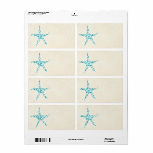 Étiquette Autocollant imprimable d'étoiles de mer d'Aqua de (Feuille entière)
