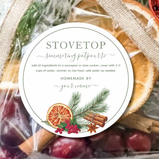 Étiquette Autocollante Pot-pourri de Noël Vert pou