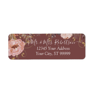 Étiquette Automne Aile Floral BOHO Terre Tone Rose Aquarelle