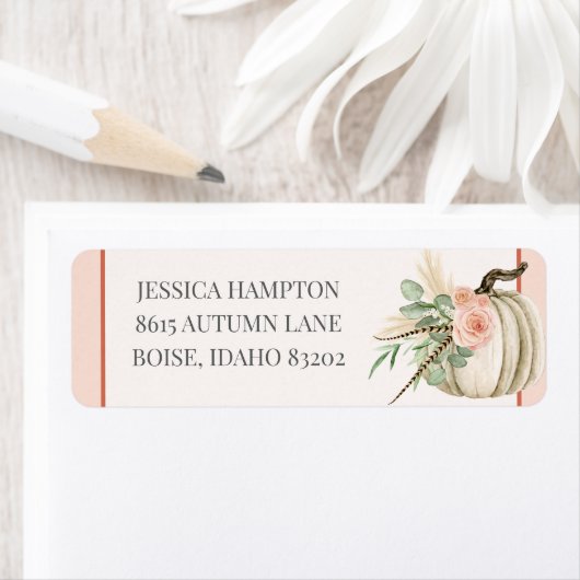 Étiquette Automne Aquarelle Citrouille Automne Vert Pink Mai (En situation)