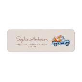 Étiquette Automne Baby shower Citrouille bleu camion (Devant)