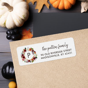 Étiquette Automne Boho Blooms Wreath Monogramme Adresse de r