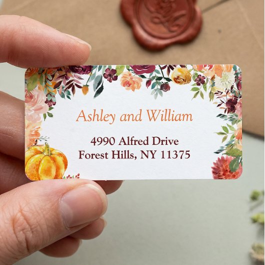 Étiquette Automne Bourgogne Orange Feuilles Florales Citroui