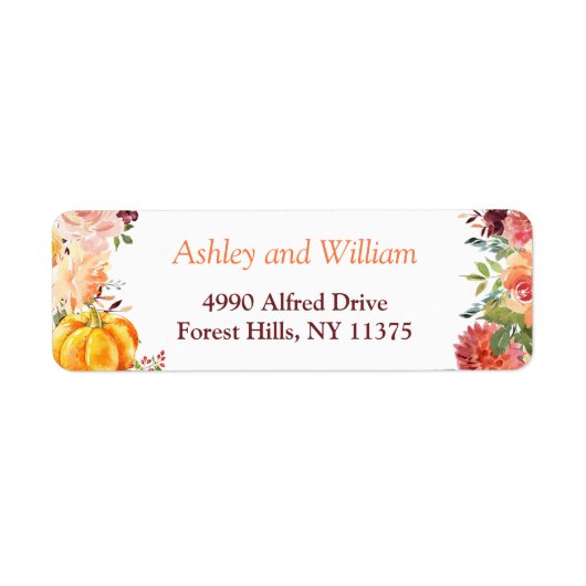 Étiquette Automne Bourgogne Orange Floral Feuille Citrouille (Devant)