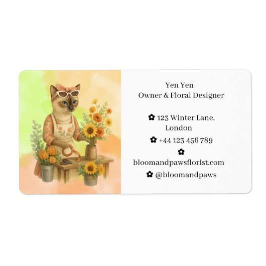 Étiquette Automne Chat fleuriste arranger des fleurs (Devant)