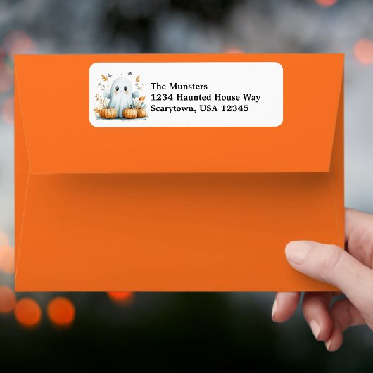 Étiquette Automne laisse Citrouille amical fantôme Halloween