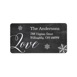 Étiquette Avec Lot Script Black White Chalkboard Snowflakes