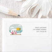 Étiquette Aventure Retro Camper Pink Girl Beach Baby shower (En situation)