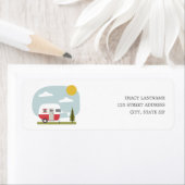 Étiquette Aventure Retro Camper Red Neutral Baby shower (En situation)