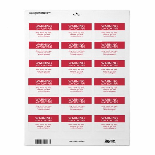 Étiquette Avertissement pouvant contenir des ingrédients Cus (Feuille entière)