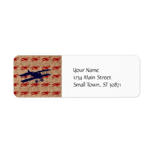 Étiquette Avion propulseur de biplane vintage sur Burlap Imp