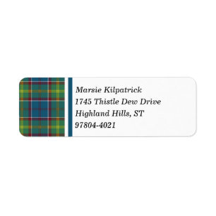 Étiquette Ayrshire Tartan bleu et vert écossais plaid