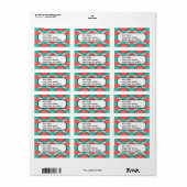 Étiquette Aztec Amérindien Turquoise et Motif rose (Feuille entière)