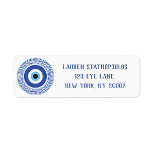 Étiquette Aztèque Cercle grec Clé Mal Oeil Bleu Bleu